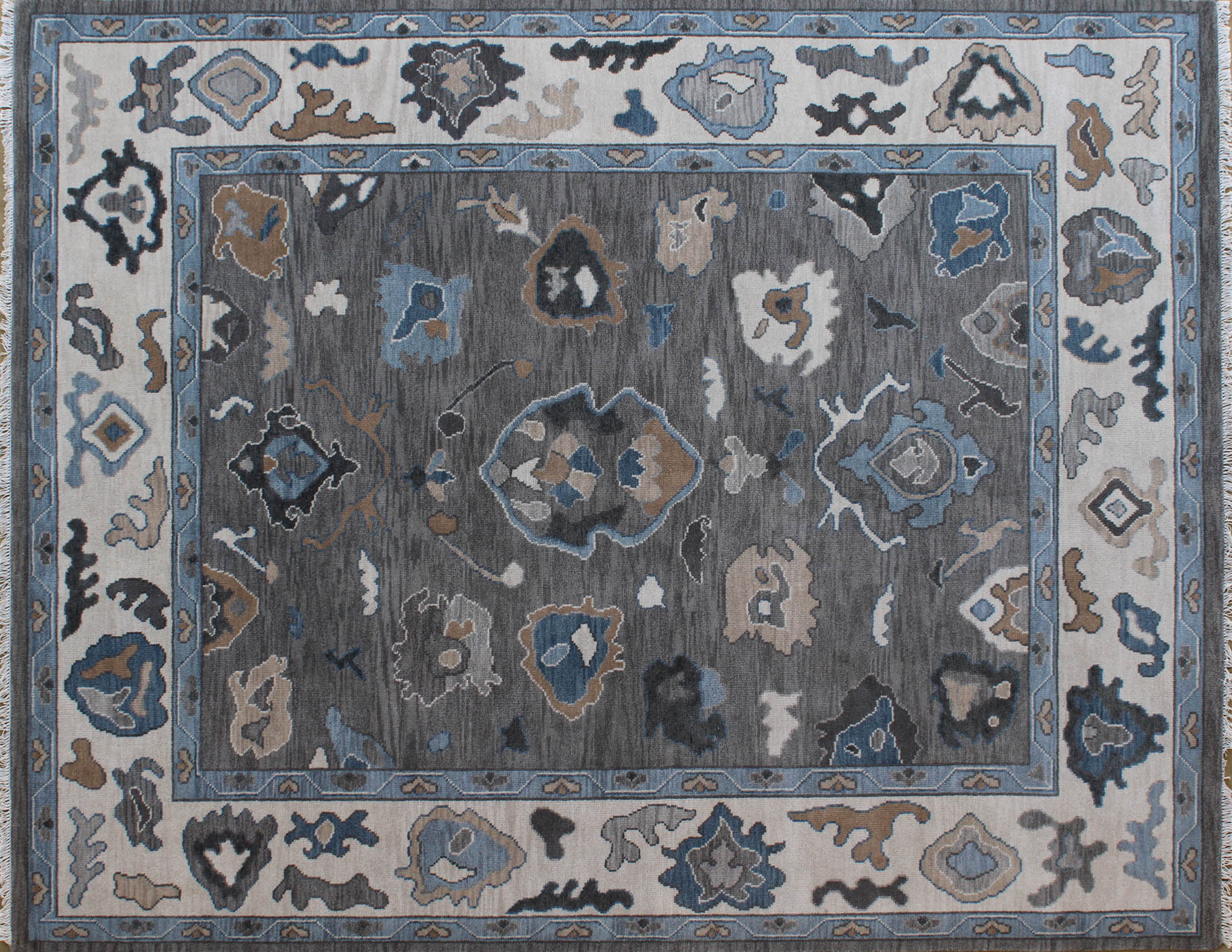 Oushak Gray and Ivory Transitional Rug 8ft x 10ft - Hand knotted Carpet Manufacturer Mirzapur